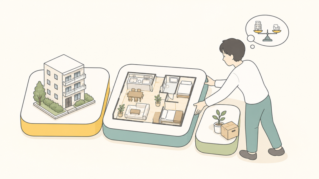 物件価格とリノベーション費用の配分を考えるイラスト