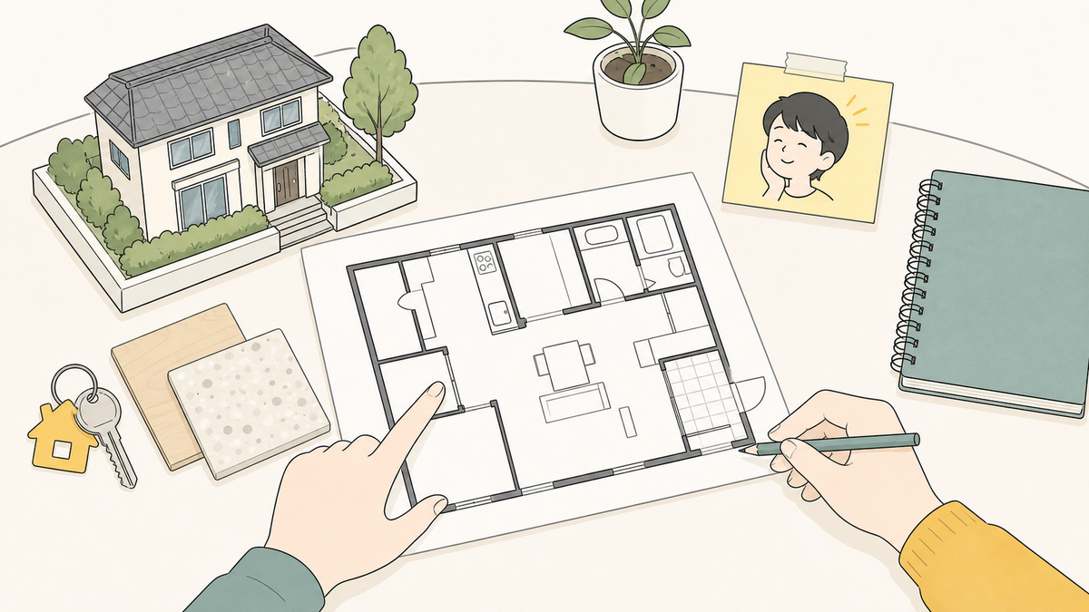 中古住宅購入前に図面と費用を相談して失敗を防ぐイラスト